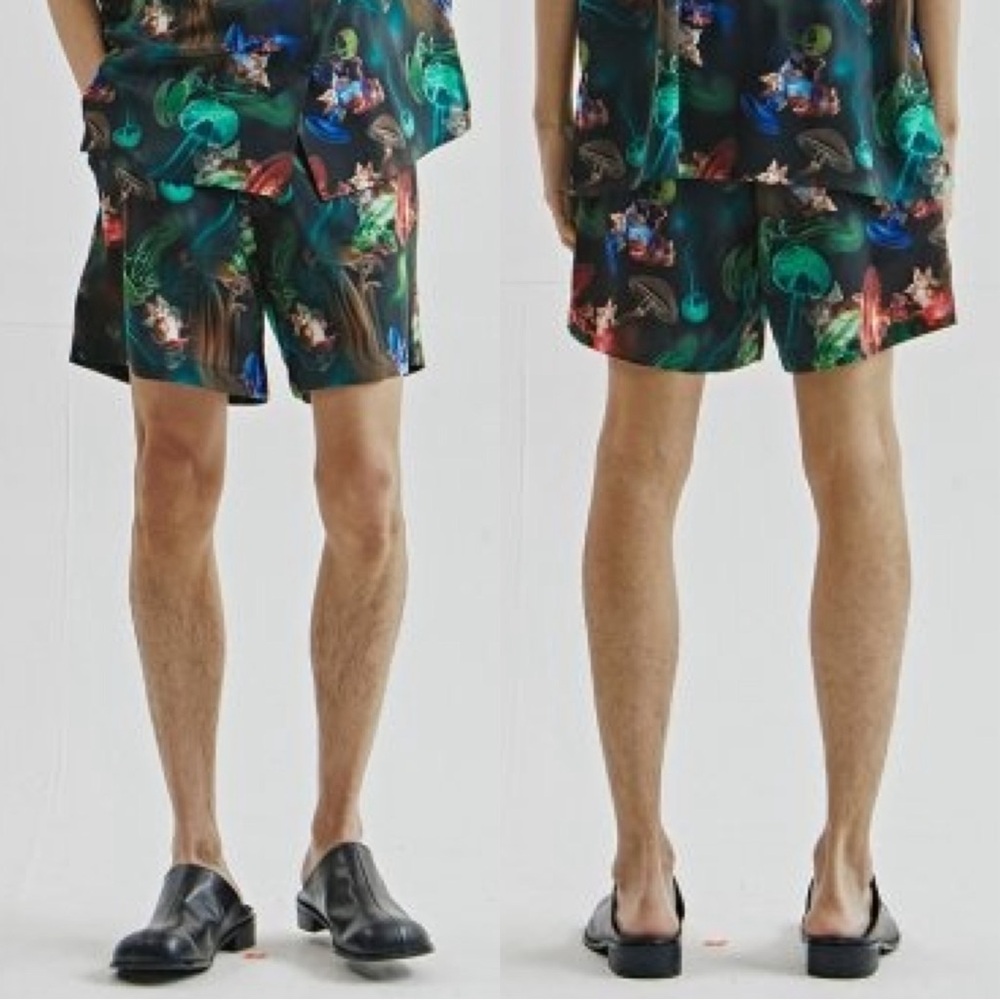 Vegan Tiger Novelty Flying Cat Jellyfish Print Graphic Drawstring Shorts Multi